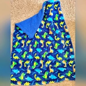 Blue sherpa dinosaur toddler blanket 40" X 50"